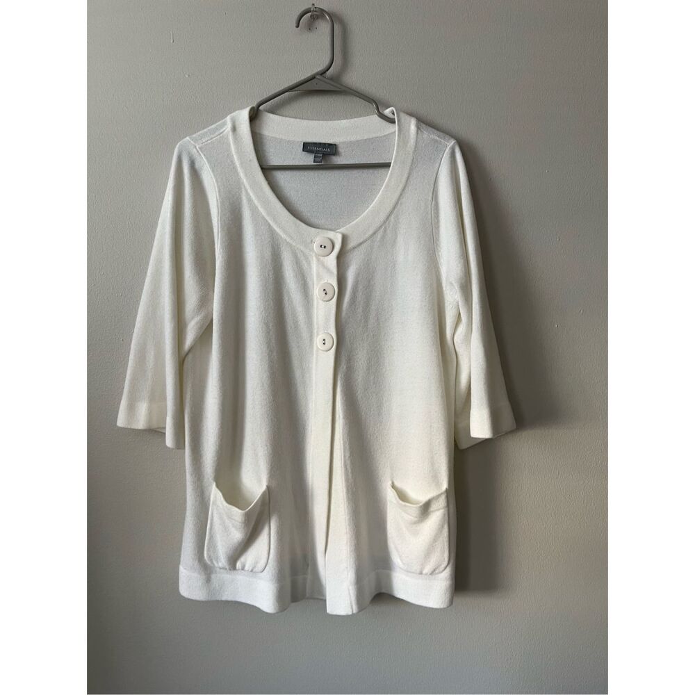 Essentials 14/16W Womens White Half Sleeve Basic Sweater Open Bottom